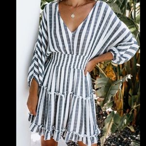 Vici Striped Ruffle Dress